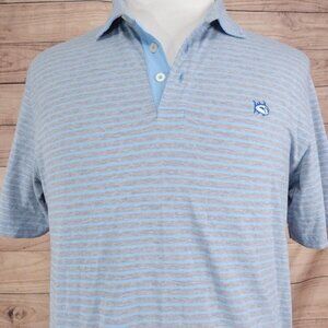 Southern Tide Polo Shirt Mens Medium Blue Striped Cotton Blend Spandex